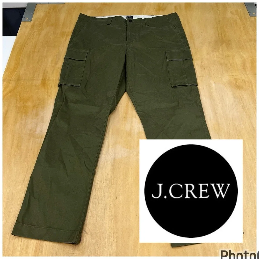 J Crew Flex Military Cargo Pants Mens 38x32 Slim Straight Green Twill Stretch